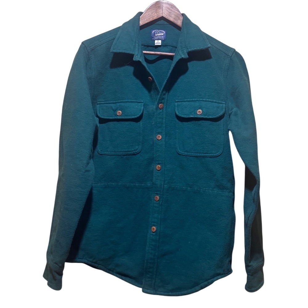 J Crew Mens Emerald Green Heavyweight Cotton Chamois Shirt Jacket Pockets‎ Sz Sm
